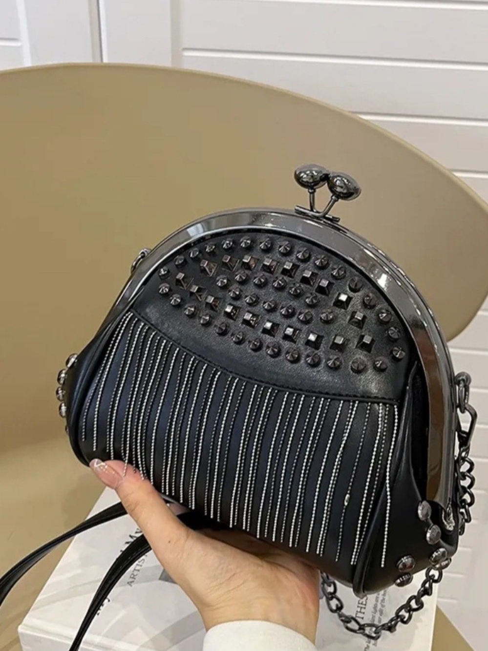 Black Studded Fringe Crossbody Bag